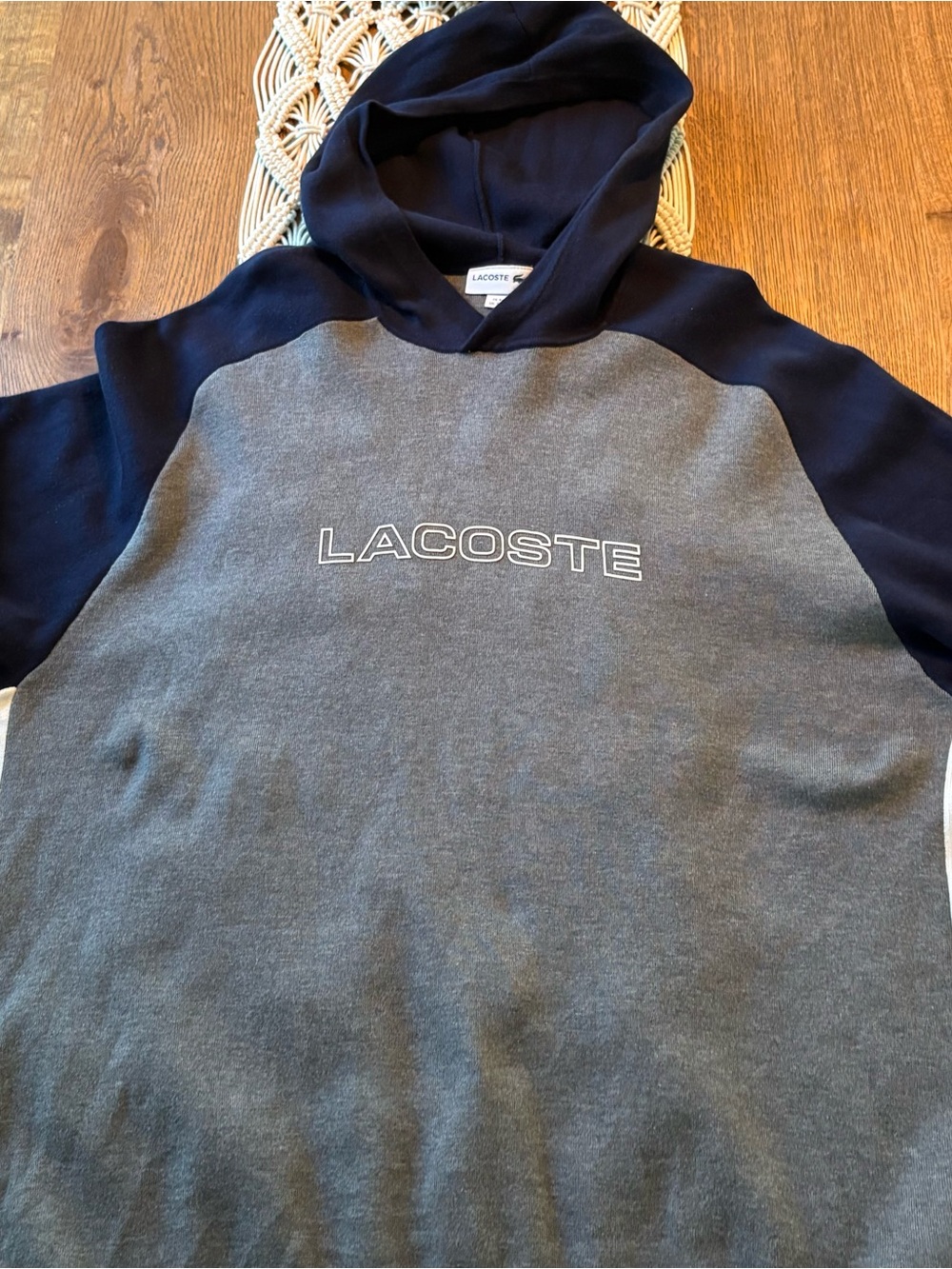 Lacoste Men's Gray Body Navy Hooded Crewneck Sweatshirt